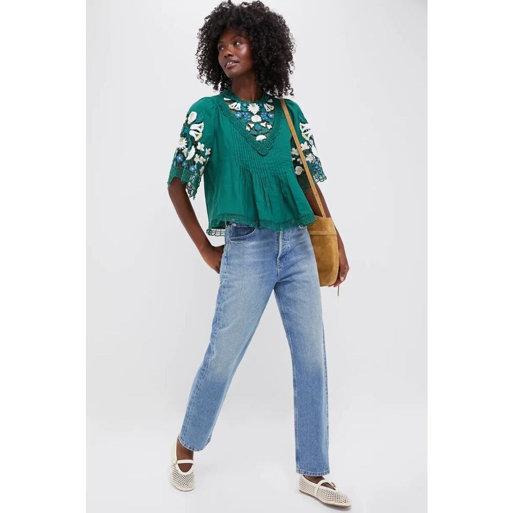 SEA NEW YORK Exclusive Green Vesna Short Sleeve Top SXXS NWT - Picture 5 of 6